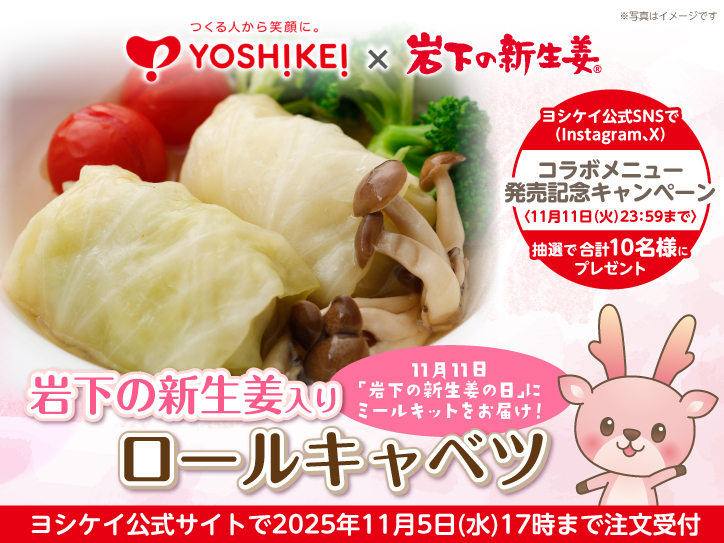 11月11日「岩下の新生姜の日」にあわせヨシケイのミールキット×岩下の