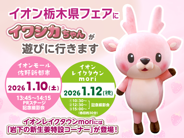 イワシカちゃんが1月10日にイオンモール佐野新都市、1月12日にイオン